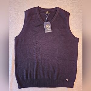 100% Extrafine Merino Wool Black V-Neck Sweater Vest for Men, Large, Snover, NWT